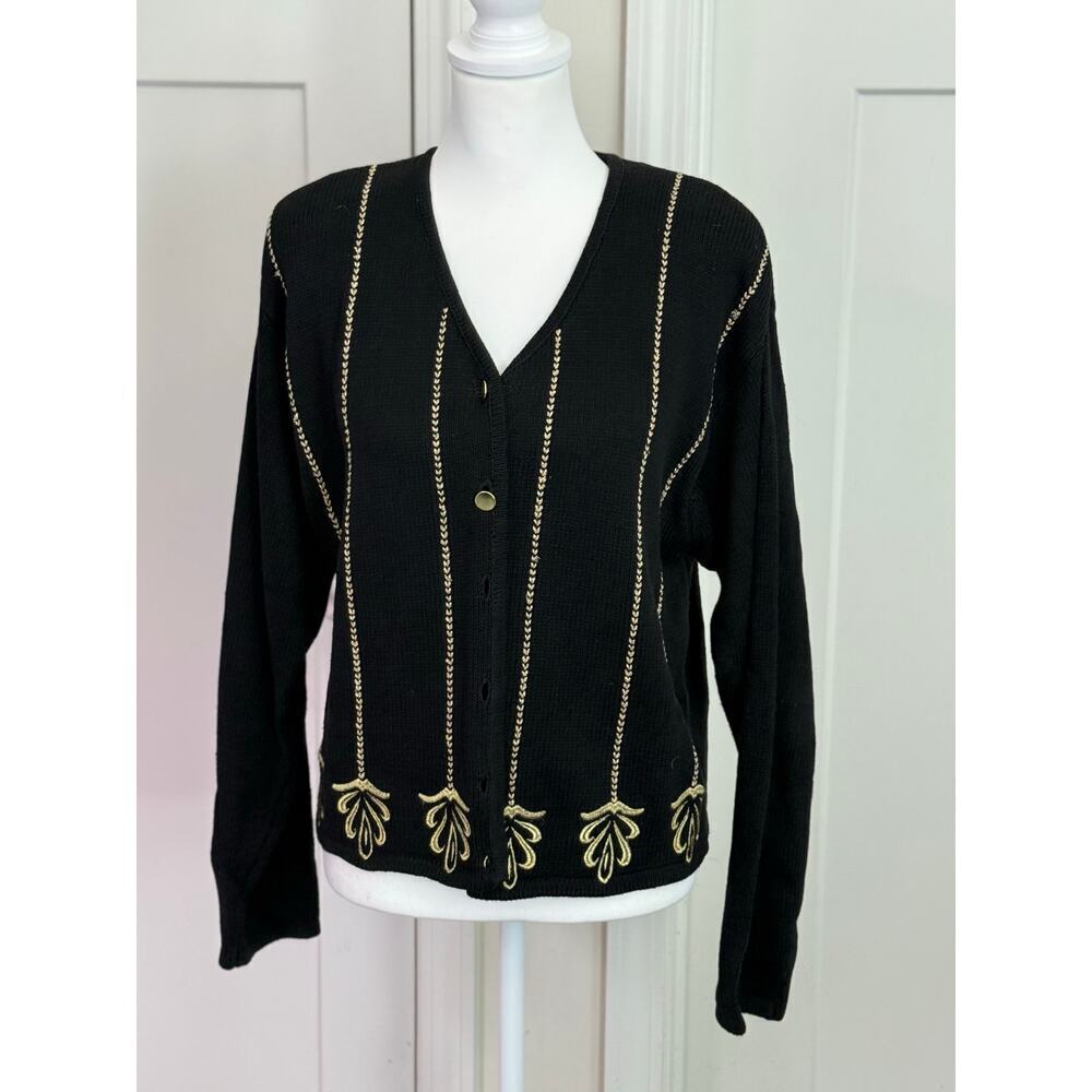 Lise J Black & Gold Cardigan vintage- Women's Size Large